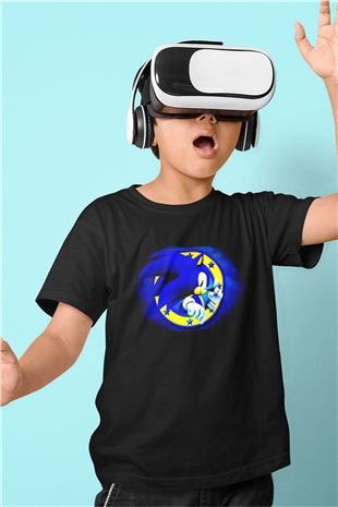 Sonic the Hedgehog Baskılı Siyah Unisex Çocuk Tişört