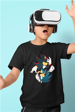 Sonic the Hedgehog Baskılı Siyah Unisex Çocuk Tişört