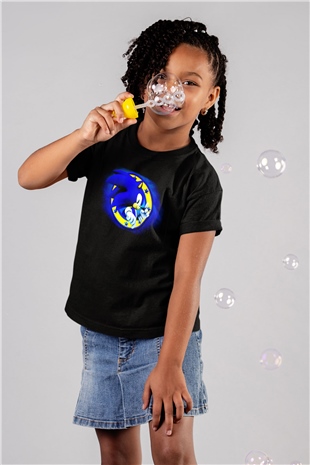 Sonic the Hedgehog Baskılı Siyah Unisex Çocuk Tişört