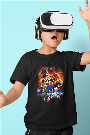 Sonic the Hedgehog Baskılı Siyah Unisex Çocuk Tişört
