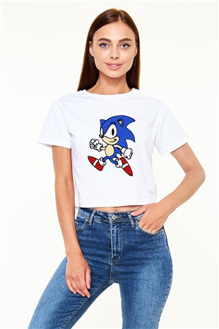 Sonic the Hedgehog Beyaz Croptop Tişört