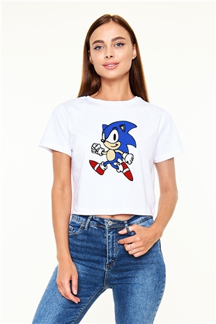 Sonic the Hedgehog Beyaz Croptop Tişört