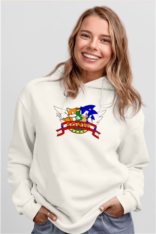 Sonic the Hedgehog Beyaz Unisex Hoodie