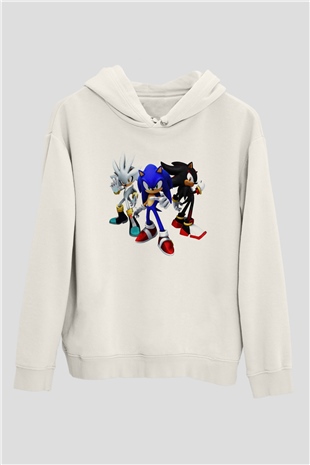 Sonic the Hedgehog Beyaz Unisex Kapşonlu Sweatshirt
