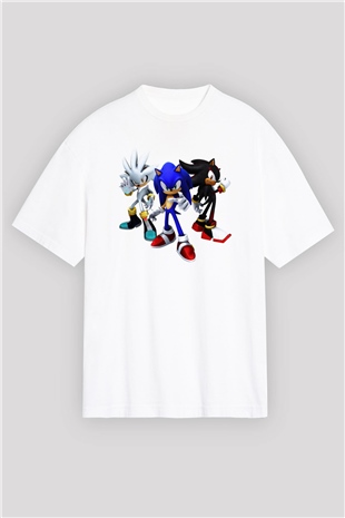 Sonic the Hedgehog Beyaz Unisex Oversize Tişört
