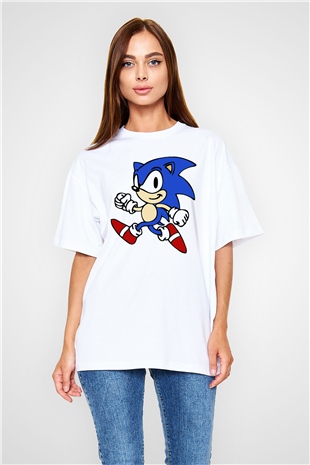 Sonic the Hedgehog Beyaz Unisex Oversize Tişört T-Shirt