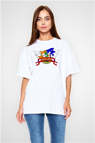 Sonic the Hedgehog Beyaz Unisex Oversize Tişört T-Shirt