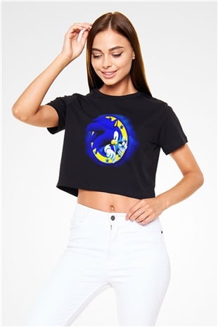Sonic the Hedgehog Siyah Crop Top Tişört