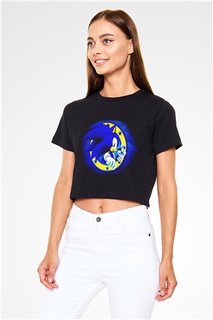 Sonic the Hedgehog Siyah Crop Top Tişört