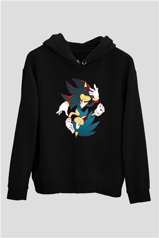 Sonic the Hedgehog Siyah Unisex Kapüşonlu Sweatshirt