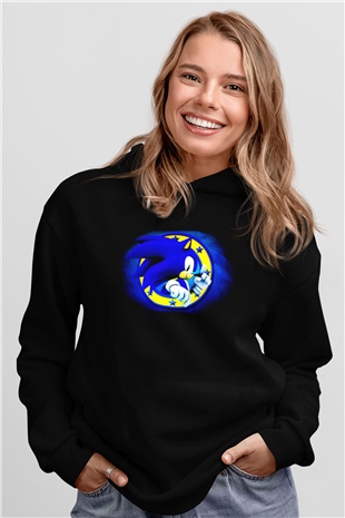 Sonic the Hedgehog Siyah Unisex Kapüşonlu Sweatshirt