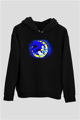 Sonic the Hedgehog Siyah Unisex Kapüşonlu Sweatshirt