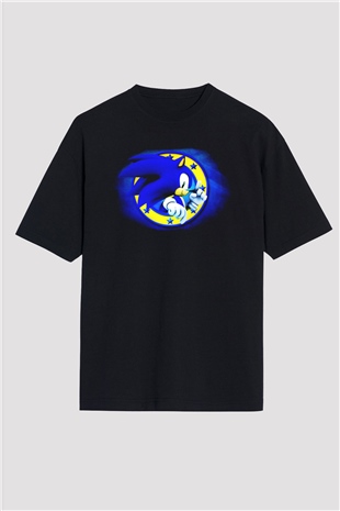 Sonic the Hedgehog Siyah Unisex Oversize Tişört