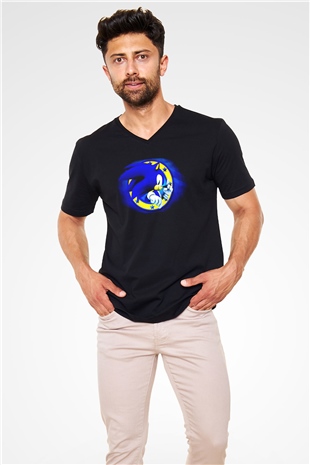 Sonic the Hedgehog Siyah Unisex V Yaka Tişört