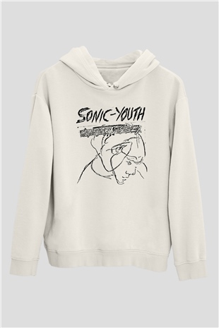 Sonic Youth Beyaz Unisex Kapşonlu Sweatshirt