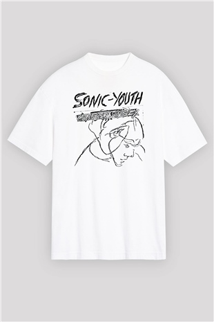 Sonic Youth Beyaz Unisex Oversize Tişört T-Shirt - Oversize Tişört Fabrikası