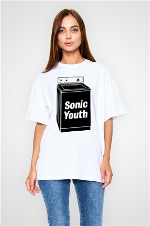 Sonic Youth Beyaz Unisex Oversize Tişört T-Shirt - Oversize Tişört Fabrikası