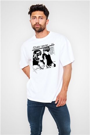 Sonic Youth Beyaz Unisex Oversize Tişört T-Shirt - Oversize Tişört Fabrikası