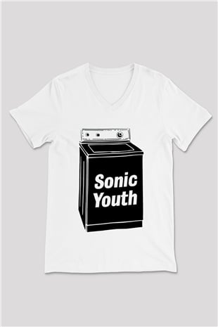 Sonic Youth Beyaz Unisex V Yaka Tişört T-Shirt - V Yaka Tişört Fabrikası