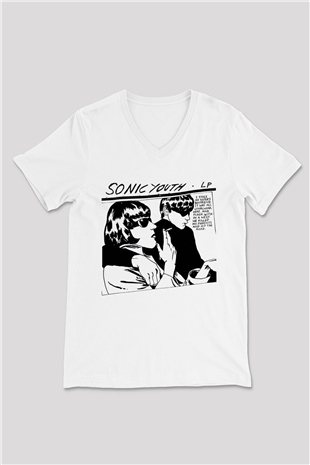 Sonic Youth Beyaz Unisex V Yaka Tişört T-Shirt - V Yaka Tişört Fabrikası