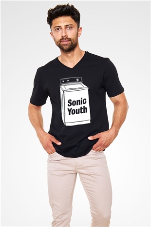 Sonic Youth Siyah Unisex V Yaka Tişört T-Shirt