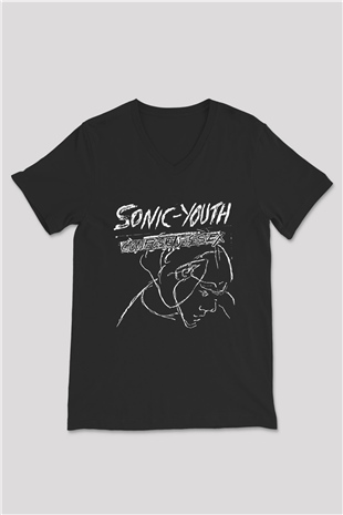 Sonic Youth Siyah Unisex V Yaka Tişört T-Shirt