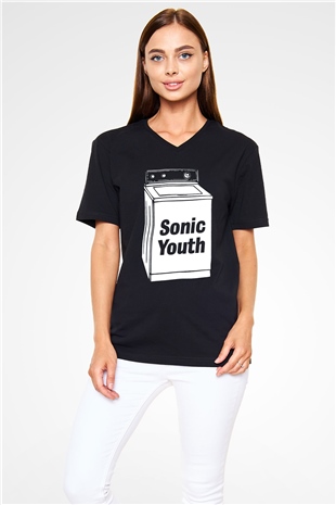 Sonic Youth Siyah Unisex V Yaka Tişört T-Shirt