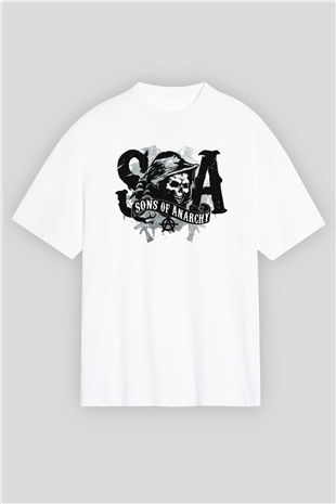 Sons of Anarchy Beyaz Unisex Oversize Tişört T-Shirt