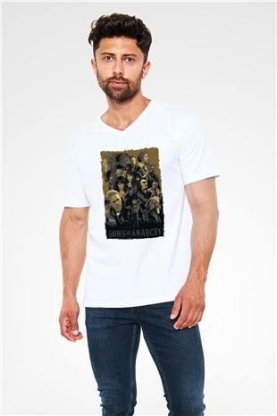 Sons of Anarchy Beyaz Unisex V Yaka Tişört