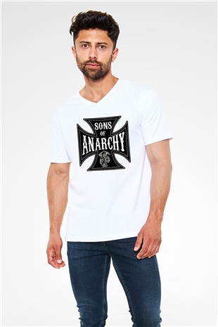 Sons of Anarchy Beyaz Unisex V Yaka Tişört T-Shirt