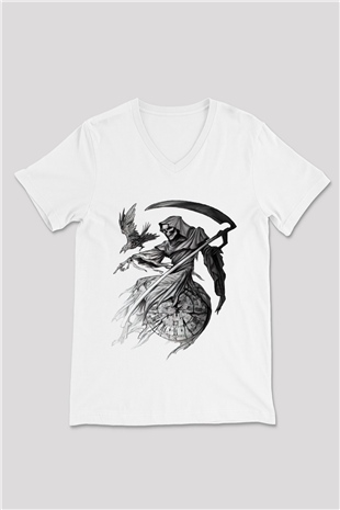 Sons of Anarchy Beyaz Unisex V Yaka Tişört T-Shirt