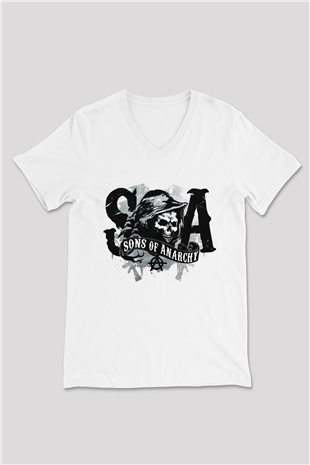 Sons of Anarchy Beyaz Unisex V Yaka Tişört T-Shirt