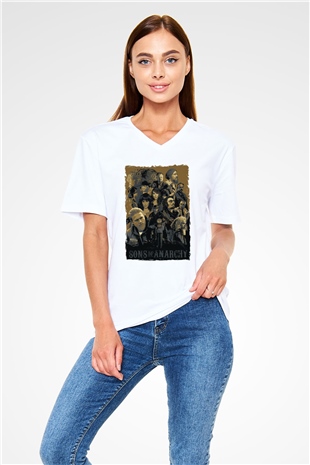 Sons of Anarchy Beyaz Unisex V Yaka Tişört