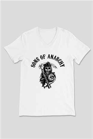 Sons of Anarchy Beyaz Unisex V Yaka Tişört T-Shirt