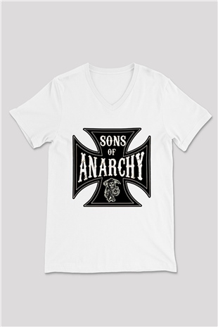 Sons of Anarchy Beyaz Unisex V Yaka Tişört T-Shirt
