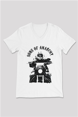 Sons of Anarchy Beyaz Unisex V Yaka Tişört T-Shirt