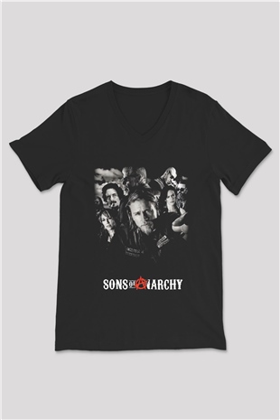 Sons of Anarchy Siyah Unisex V Yaka Tişört T-Shirt