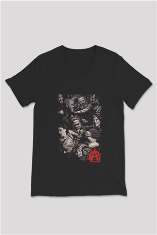 Sons of Anarchy Siyah Unisex V Yaka Tişört T-Shirt