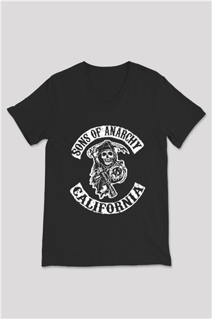 Sons of Anarchy Siyah Unisex V Yaka Tişört T-Shirt