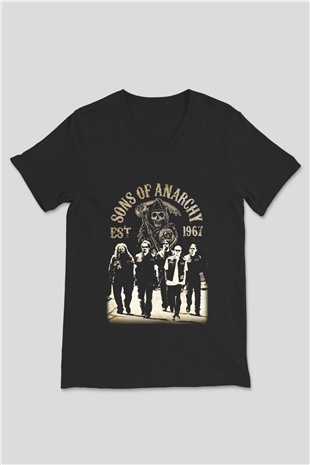Sons of Anarchy Siyah Unisex V Yaka Tişört T-Shirt