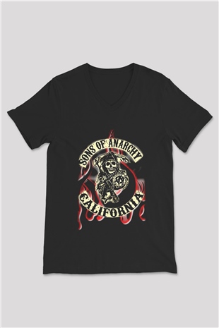 Sons of Anarchy Siyah Unisex V Yaka Tişört T-Shirt
