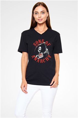Sons of Anarchy Siyah Unisex V Yaka Tişört T-Shirt