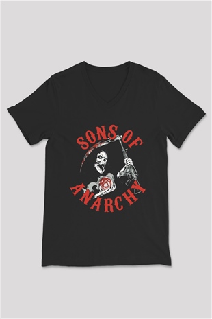Sons of Anarchy Siyah Unisex V Yaka Tişört T-Shirt