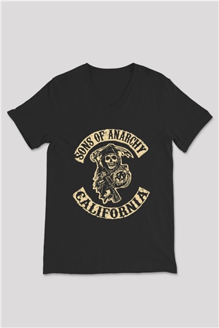 Sons of Anarchy Siyah Unisex V Yaka Tişört T-Shirt