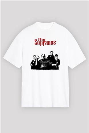 Sopranos Baskılı Beyaz Unisex Oversize Tişört - Tshirt