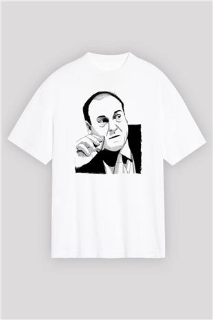 Sopranos Baskılı Beyaz Unisex Oversize Tişört - Tshirt