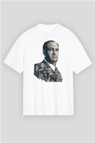 Sopranos Baskılı Beyaz Unisex Oversize Tişört - Tshirt