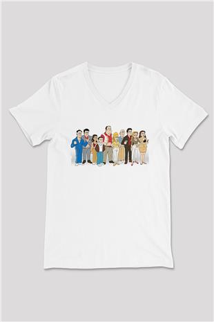 Sopranos Baskılı Beyaz Unisex V Yaka Tişört - Tshirt