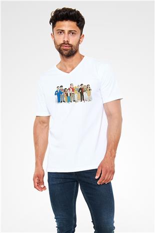 Sopranos Baskılı Beyaz Unisex V Yaka Tişört - Tshirt