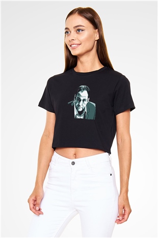 Sopranos Baskılı Siyah Crop Top Kadın Tişört - Tshirt